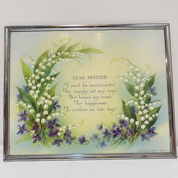 Pru-Les Art Print Dear Mother Motto Poem Lily of the Valley Flowers Metal Frame - Picture 2 of 7